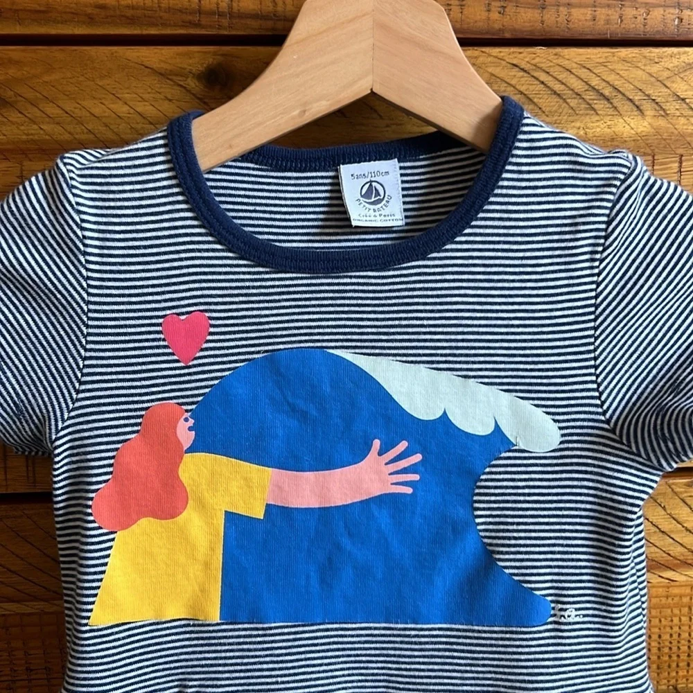 PETIT BATEAU X WATER FAMILY GIRLS' DRESS Striped Kids Dress with Wave Print